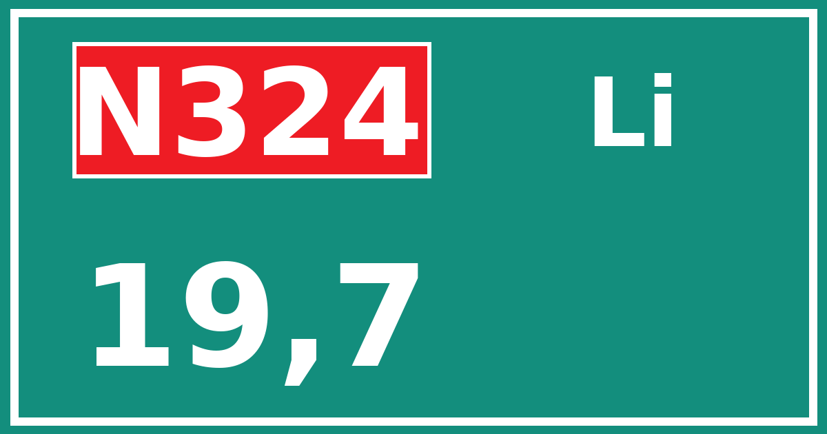 Hectometerbord N324 19,7 zijde Li