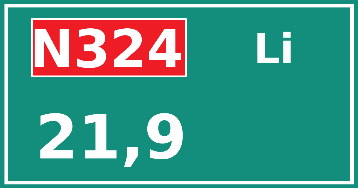 Hectometerbord N324 21,9 zijde Li
