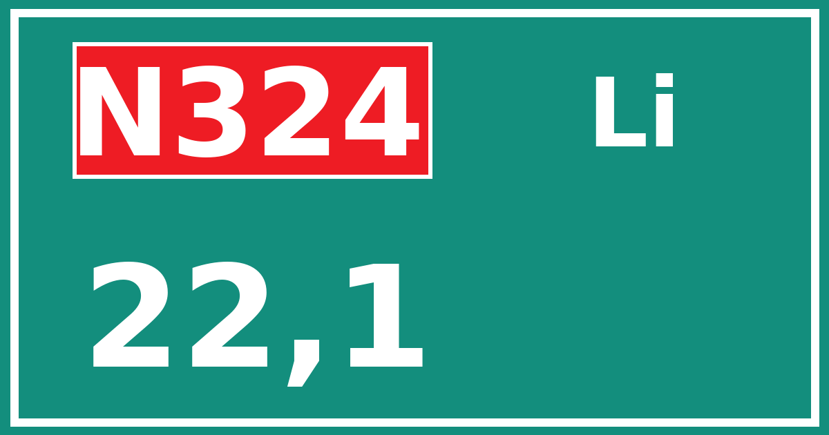 Hectometerbord N324 22,1 zijde Li