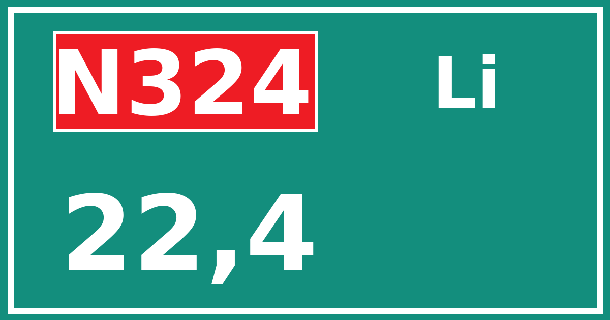 Hectometerbord N324 22,4 zijde Li