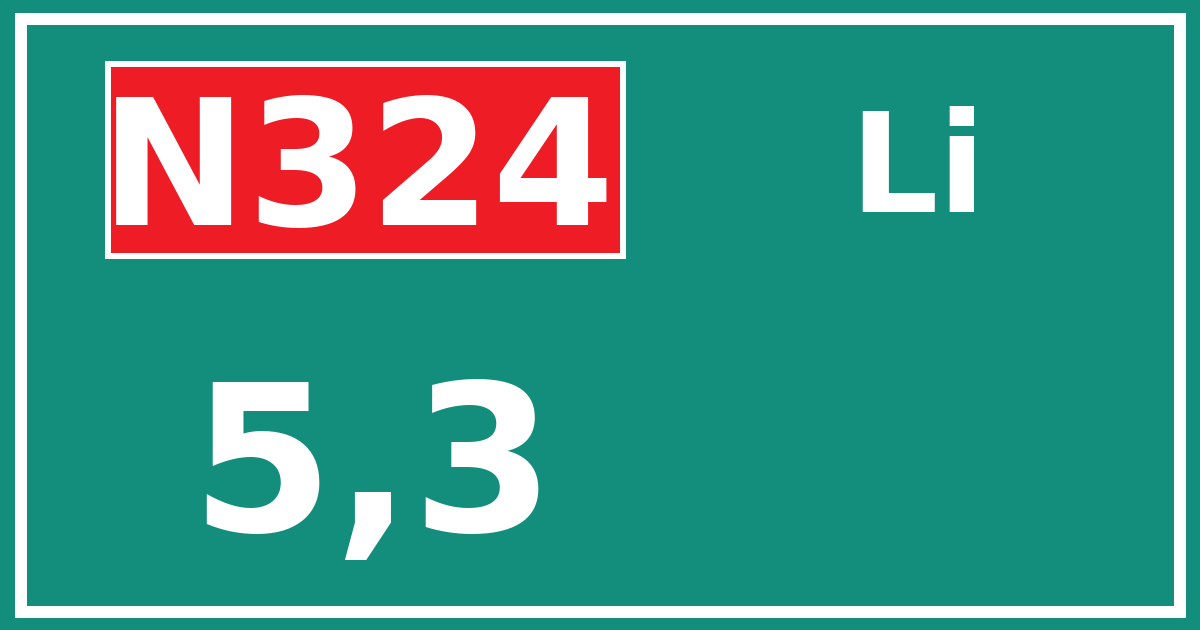 Hectometerbord N324 5,3 zijde Li