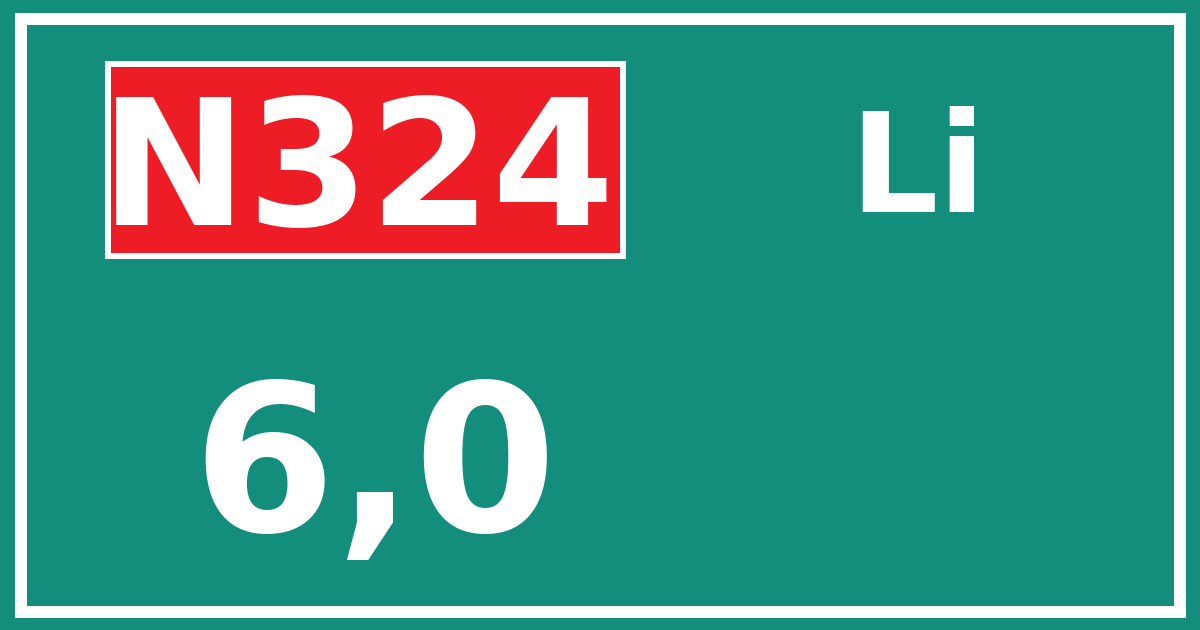 Hectometerbord N324 6,0 zijde Li