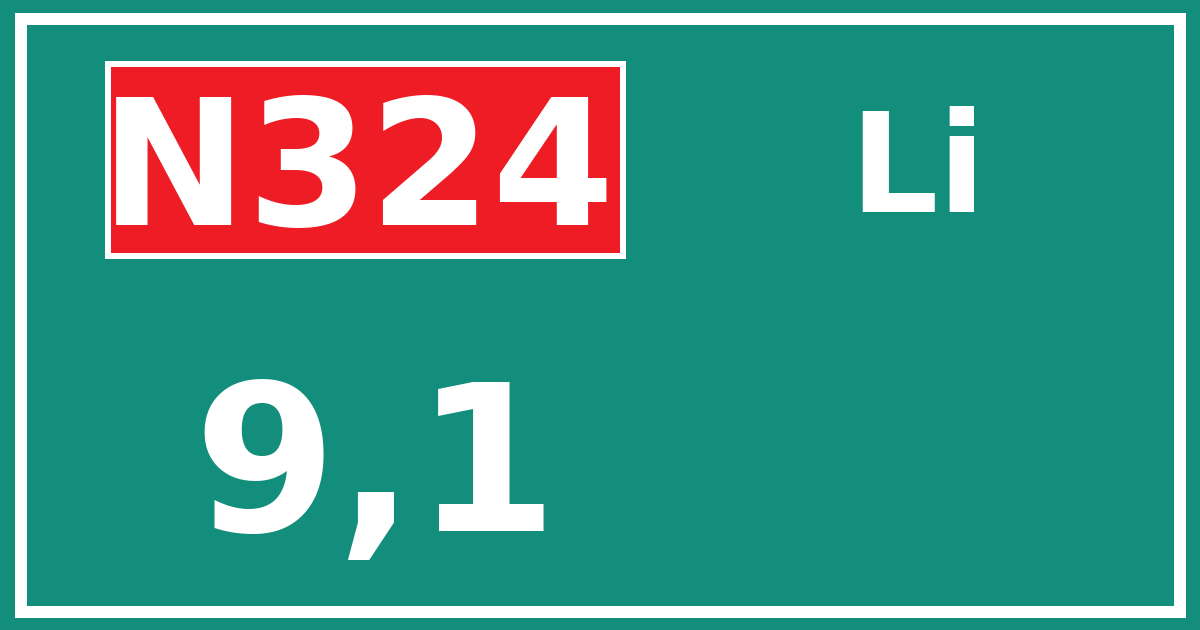 Hectometerbord N324 9,1 zijde Li