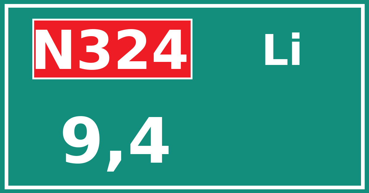 Hectometerbord N324 9,4 zijde Li