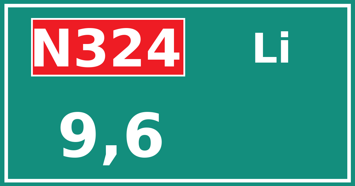 Hectometerbord N324 9,6 zijde Li