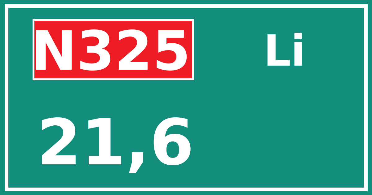 Hectometerbord N325 21,6 zijde Li