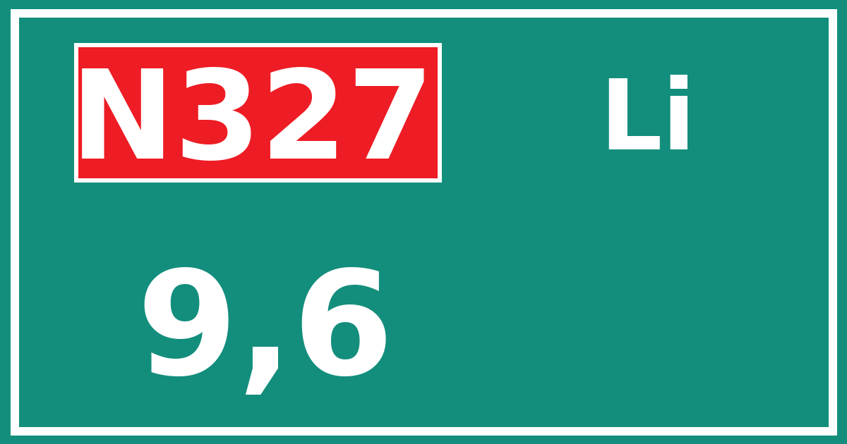 Hectometerbord N327 9,6 zijde Li