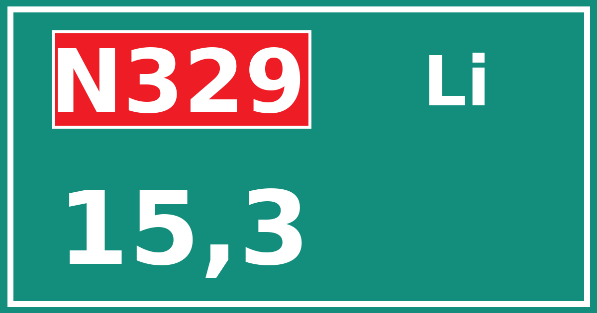 Hectometerbord N329 15,3 zijde Li
