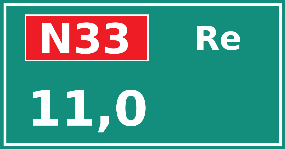 Hectometerbord N33 11,0 zijde Re