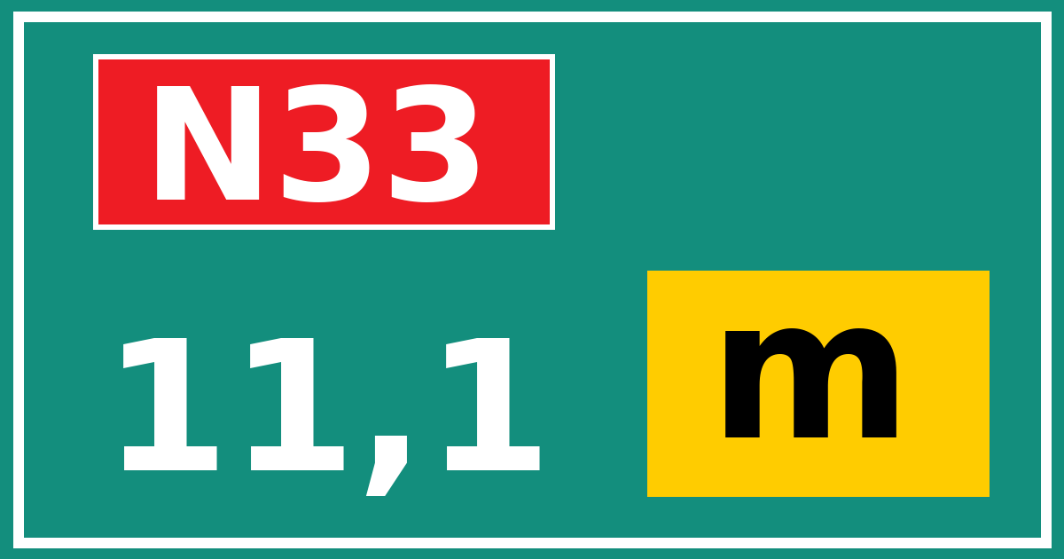 Hectometerbord N33 11,1 letter m