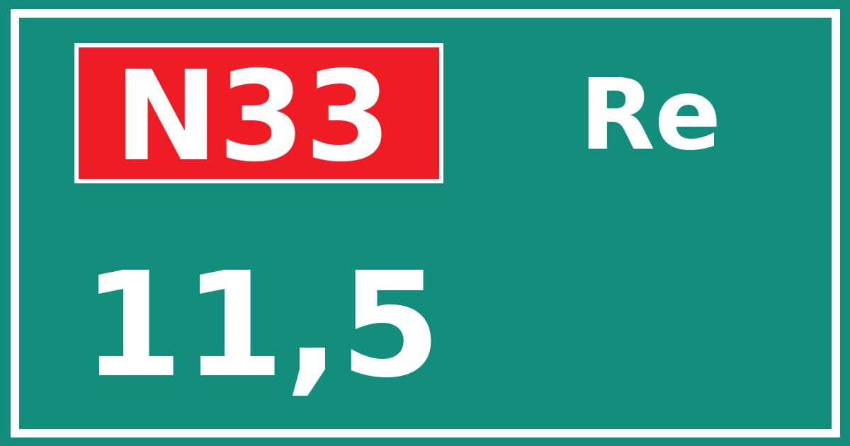 Hectometerbord N33 11,5 zijde Re