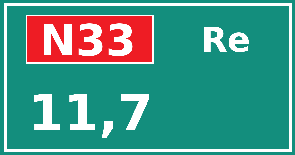 Hectometerbord N33 11,7 zijde Re