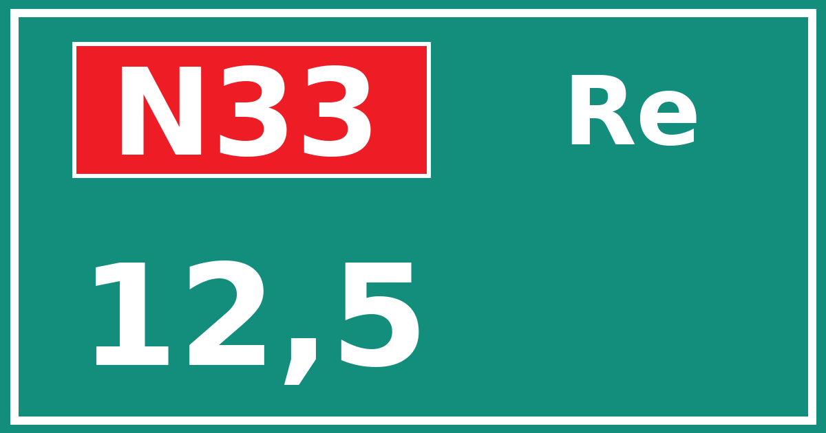 Hectometerbord N33 12,5 zijde Re