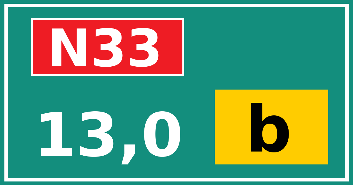 Hectometerbord N33 13,0 letter b