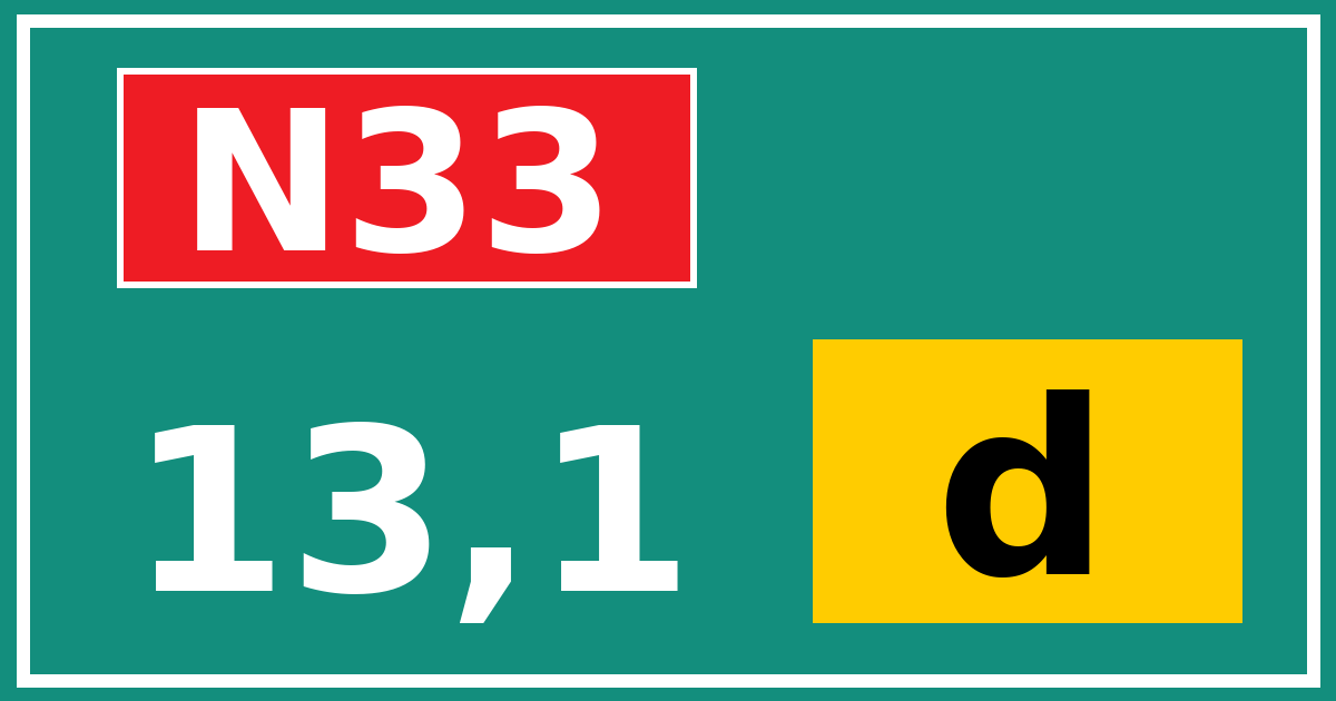 Hectometerbord N33 13,1 letter d