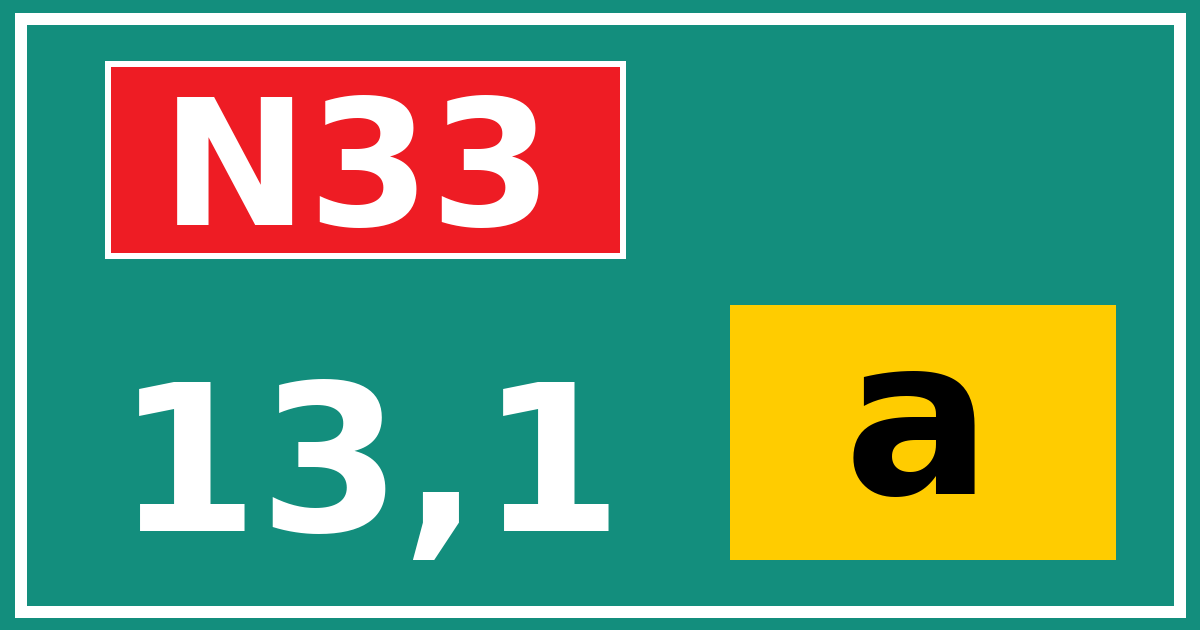 Hectometerbord N33 13,1 letter a