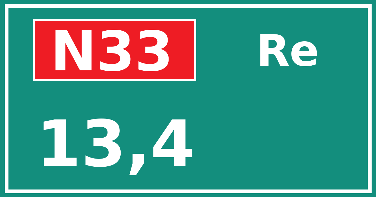 Hectometerbord N33 13,4 zijde Re