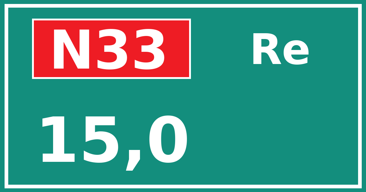 Hectometerbord N33 15,0 zijde Re
