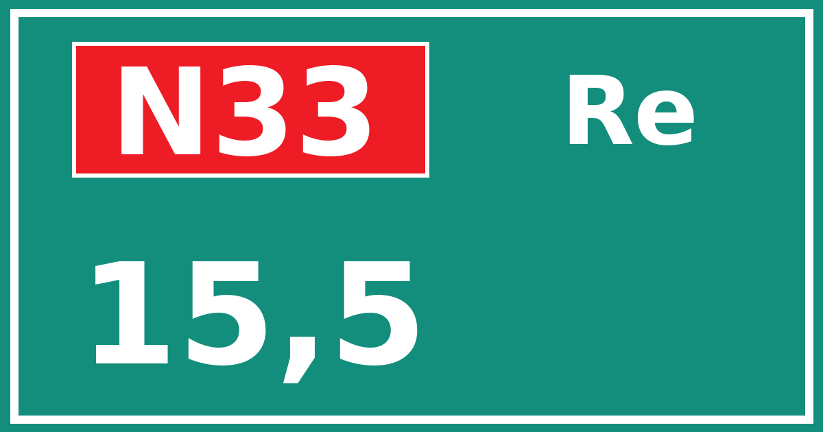 Hectometerbord N33 15,5 zijde Re