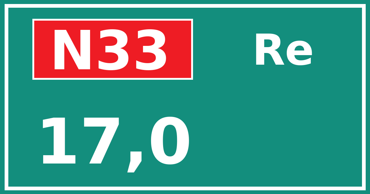 Hectometerbord N33 17,0 zijde Re