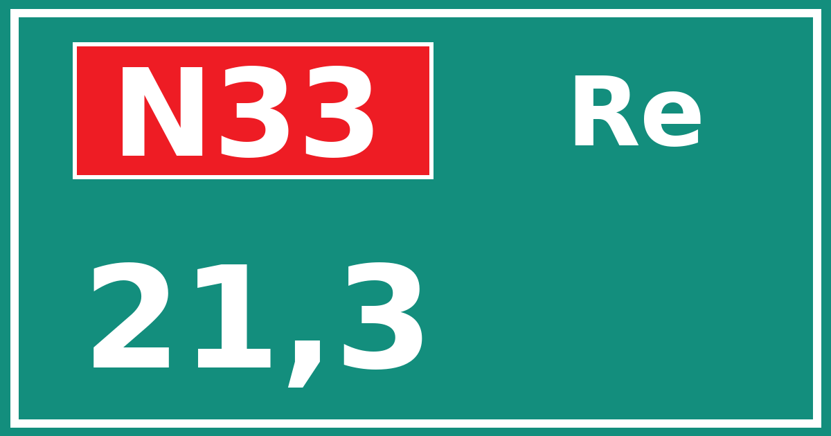 Hectometerbord N33 21,3 zijde Re