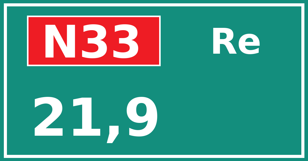 Hectometerbord N33 21,9 zijde Re