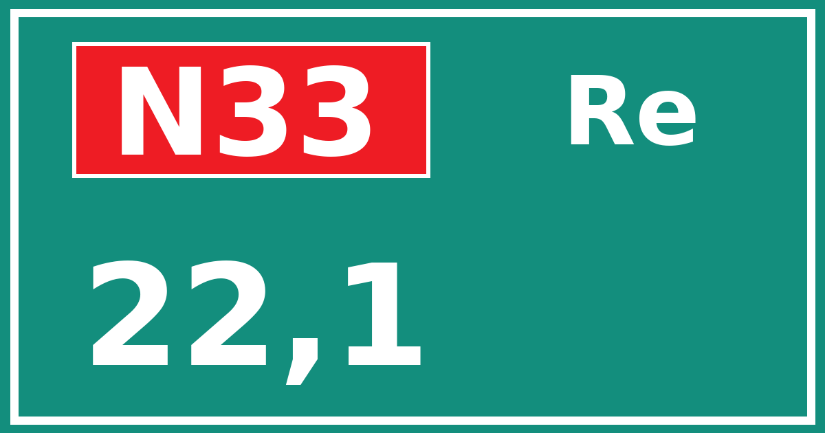 Hectometerbord N33 22,1 zijde Re