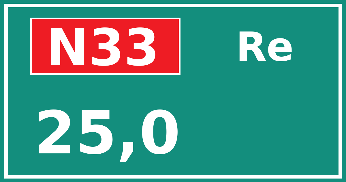Hectometerbord N33 25,0 zijde Re