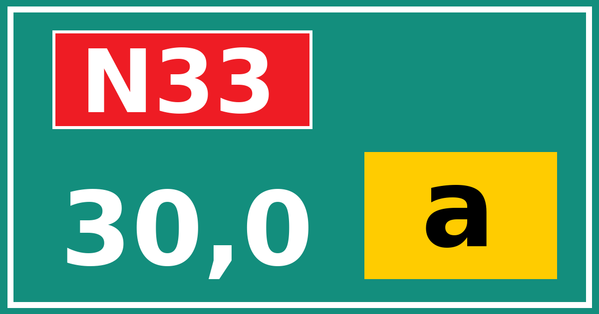 Hectometerbord N33 30,0 letter a