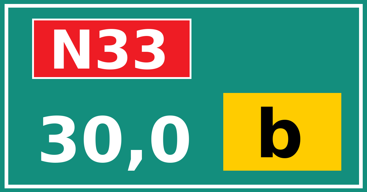 Hectometerbord N33 30,0 letter b