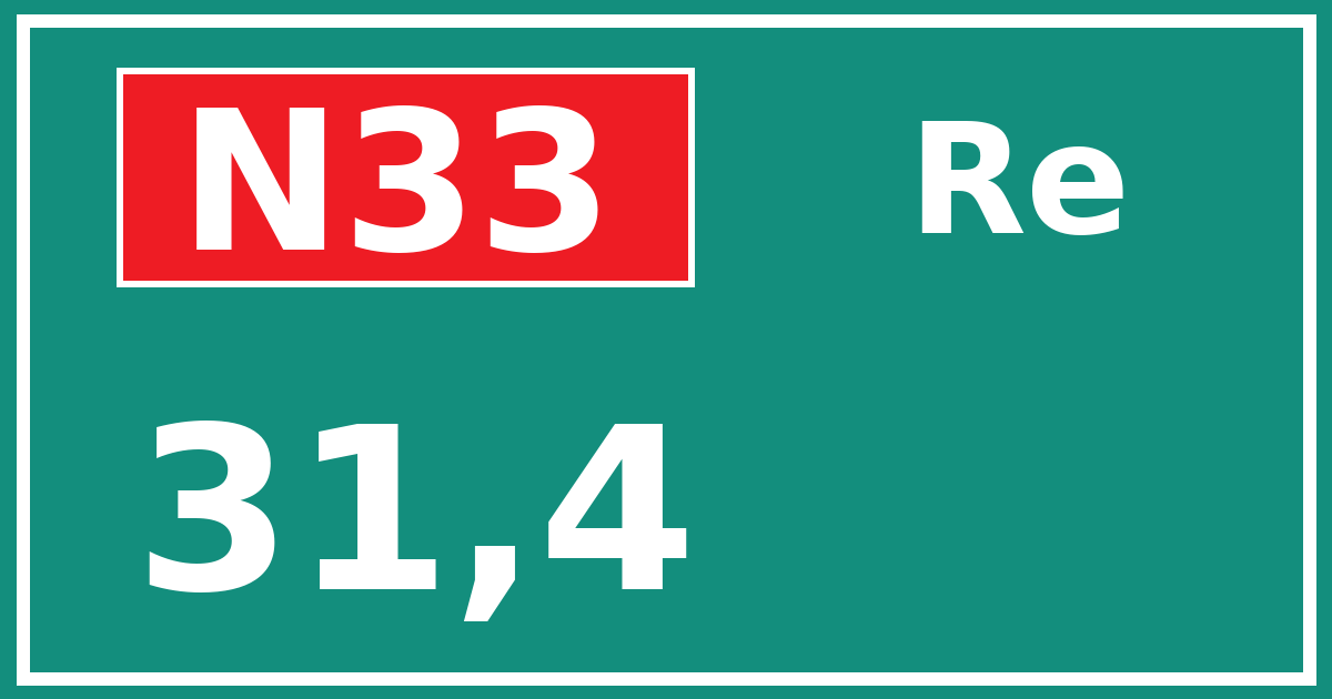 Hectometerbord N33 31,4 zijde Re