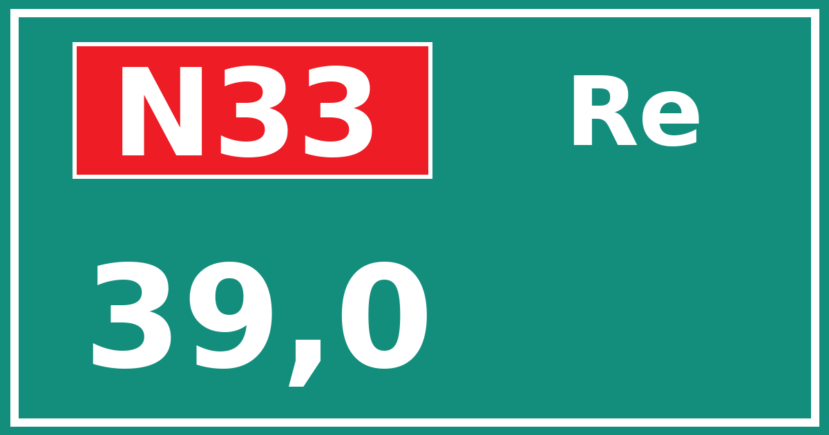 Hectometerbord N33 39,0 zijde Re