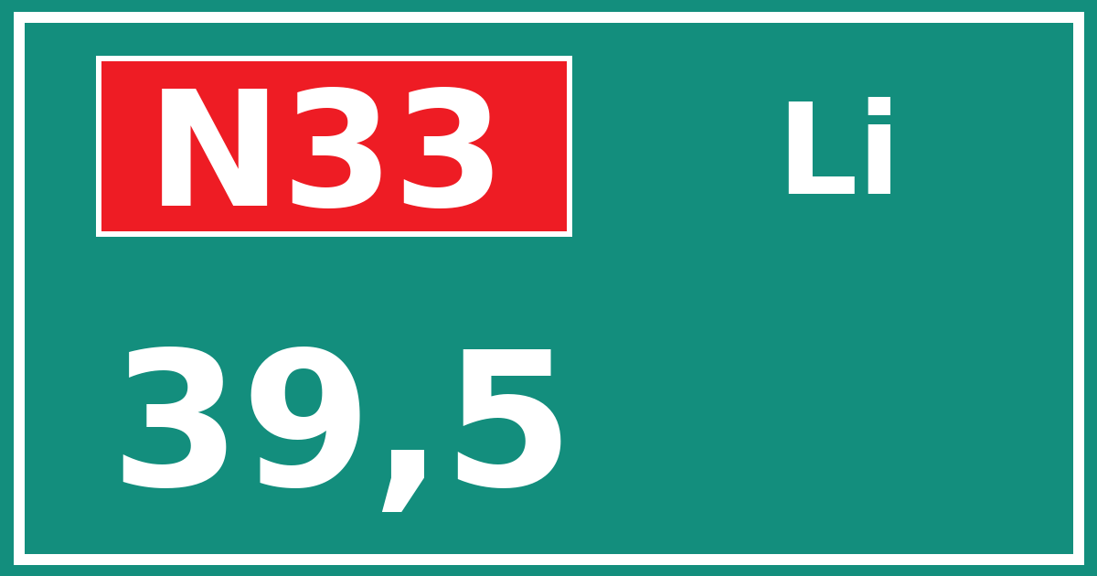 Hectometerbord N33 39,5 zijde Li