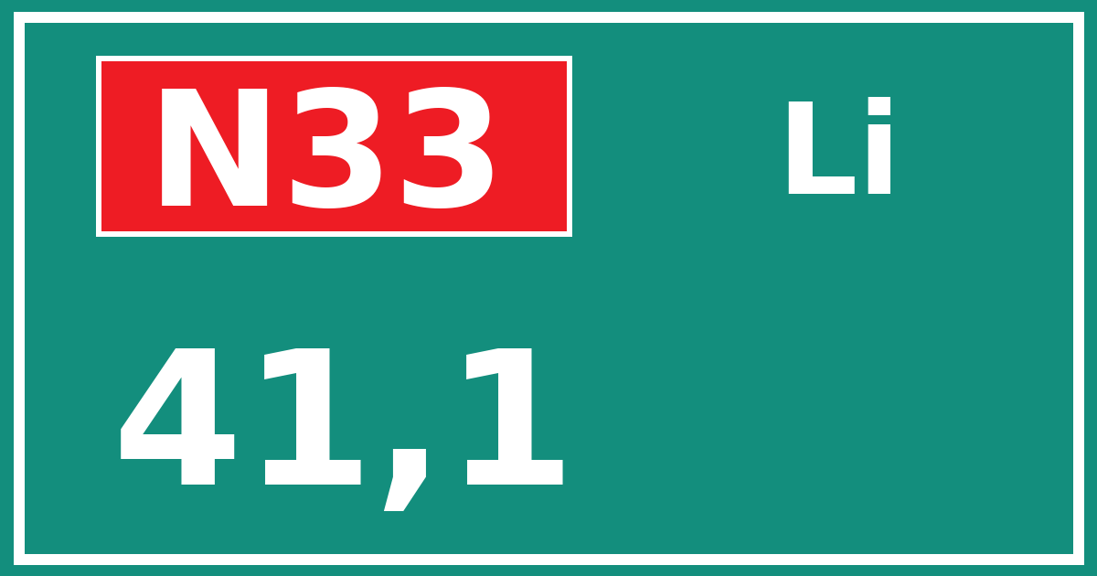 Hectometerbord N33 41,1 zijde Li