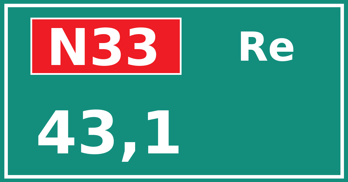 Hectometerbord N33 43,1 zijde Re