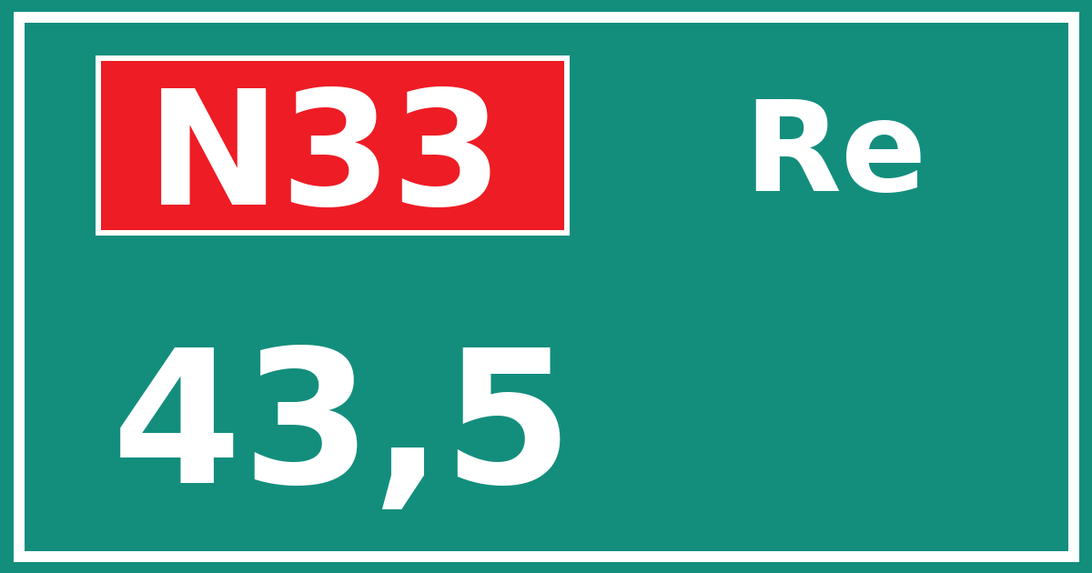 Hectometerbord N33 43,5 zijde Re