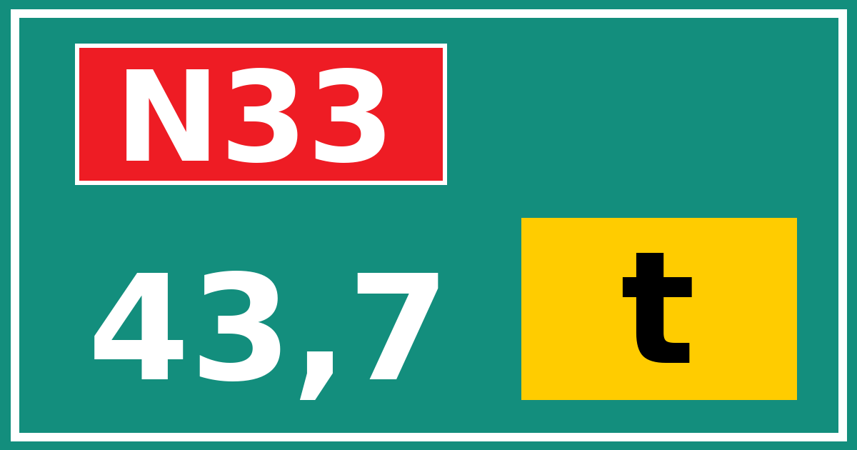 Hectometerbord N33 43,7 letter t