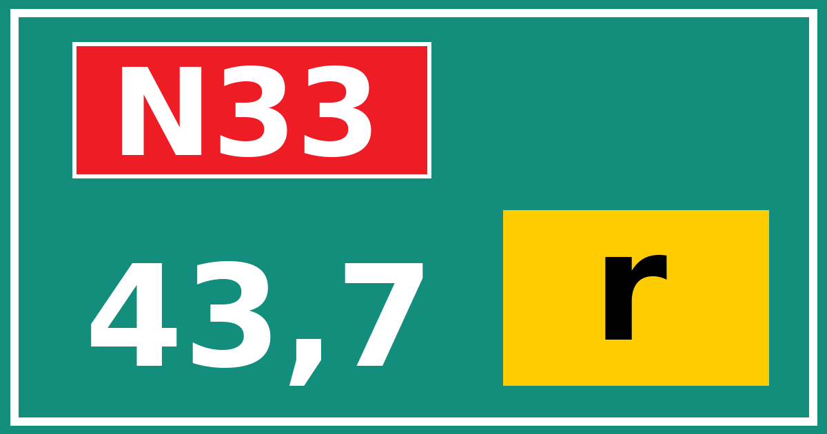 Hectometerbord N33 43,7 letter r