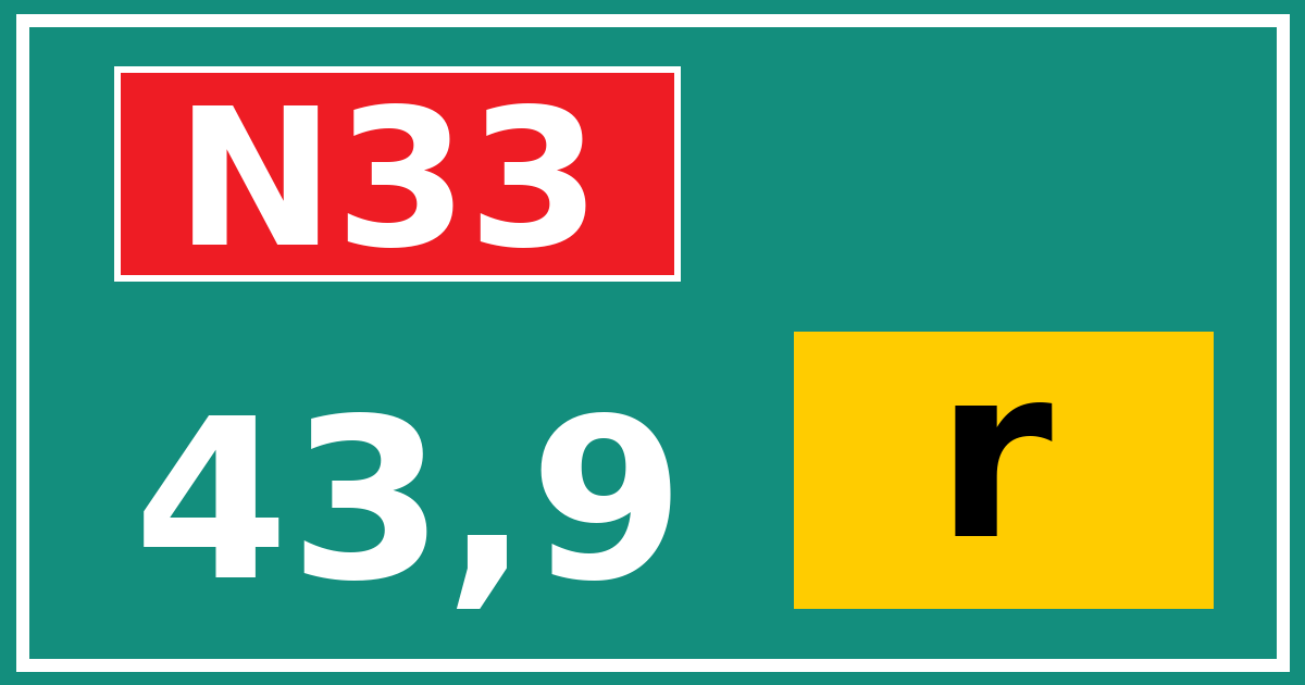 Hectometerbord N33 43,9 letter r