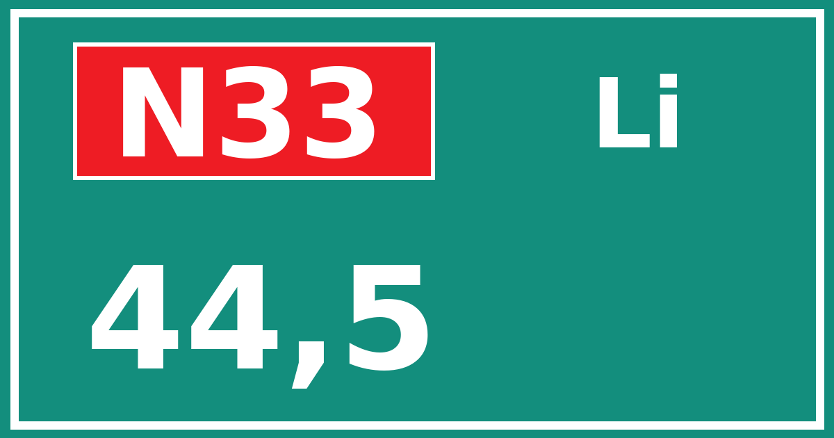 Hectometerbord N33 44,5 zijde Li