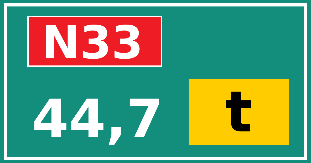 Hectometerbord N33 44,7 letter t