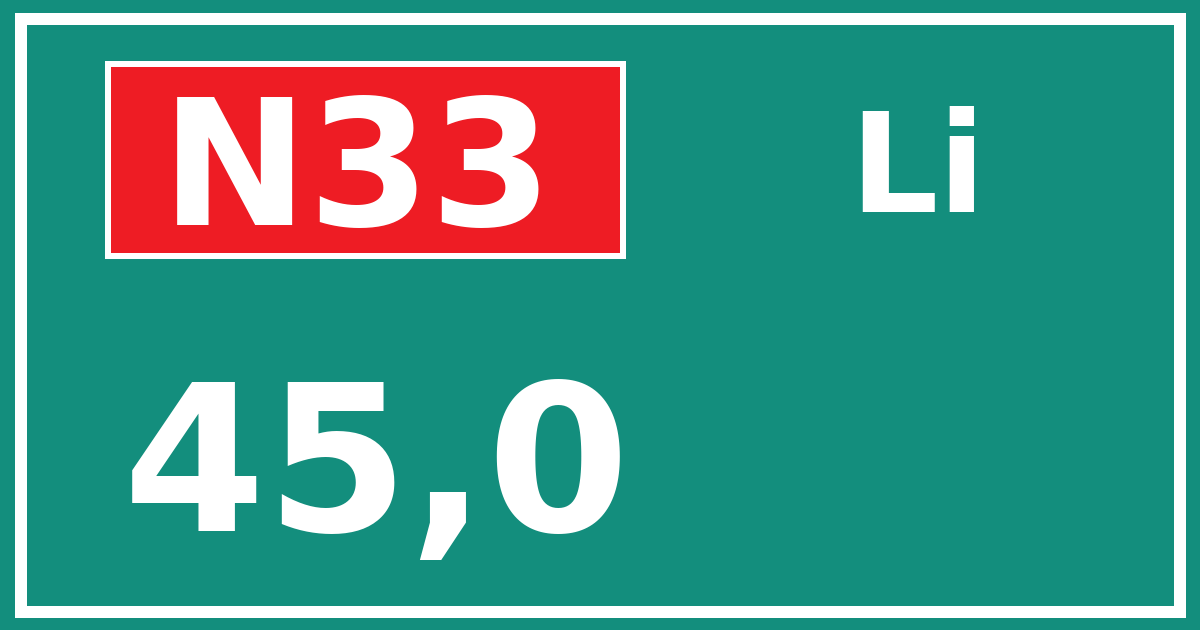 Hectometerbord N33 45,0 zijde Li