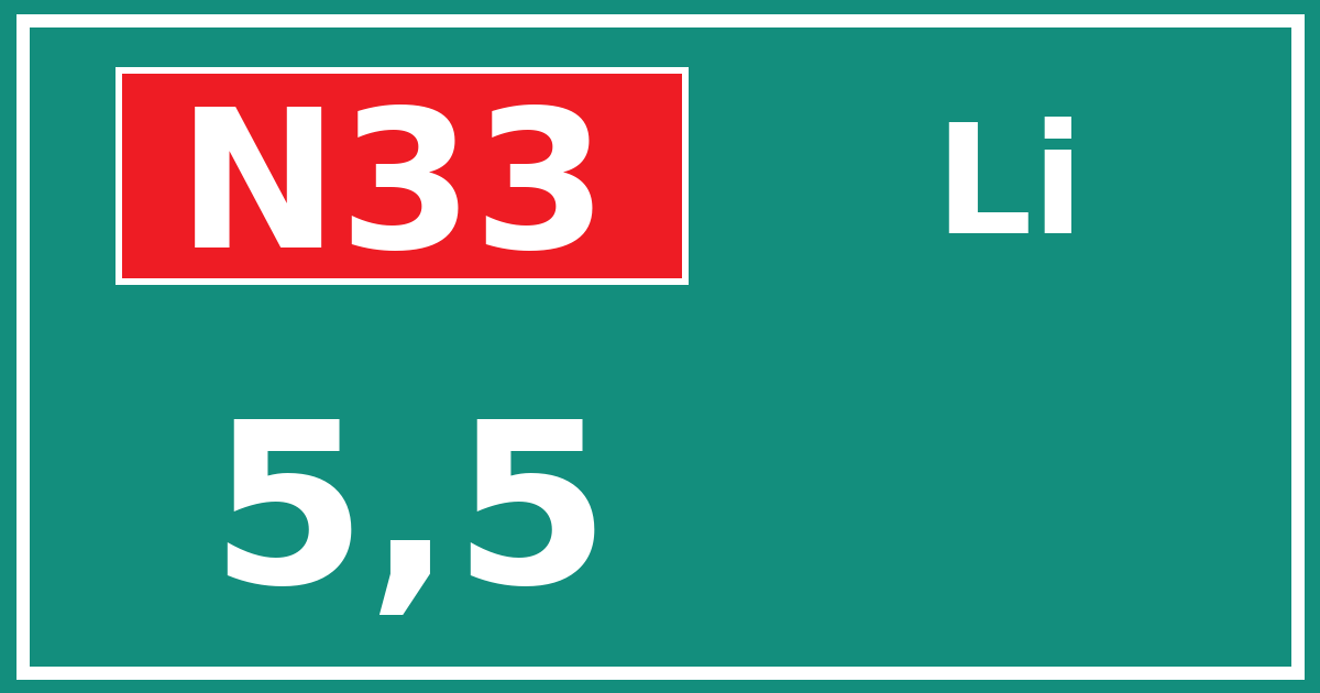 Hectometerbord N33 5,5 zijde Li