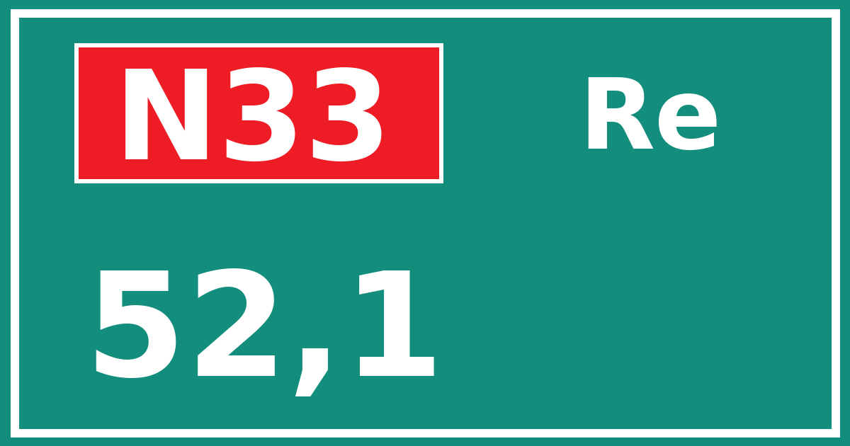 Hectometerbord N33 52,1 zijde Re