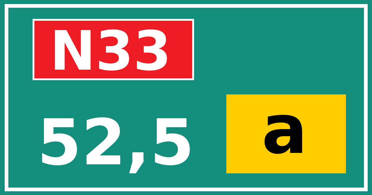 Hectometerbord N33 52,5 letter a