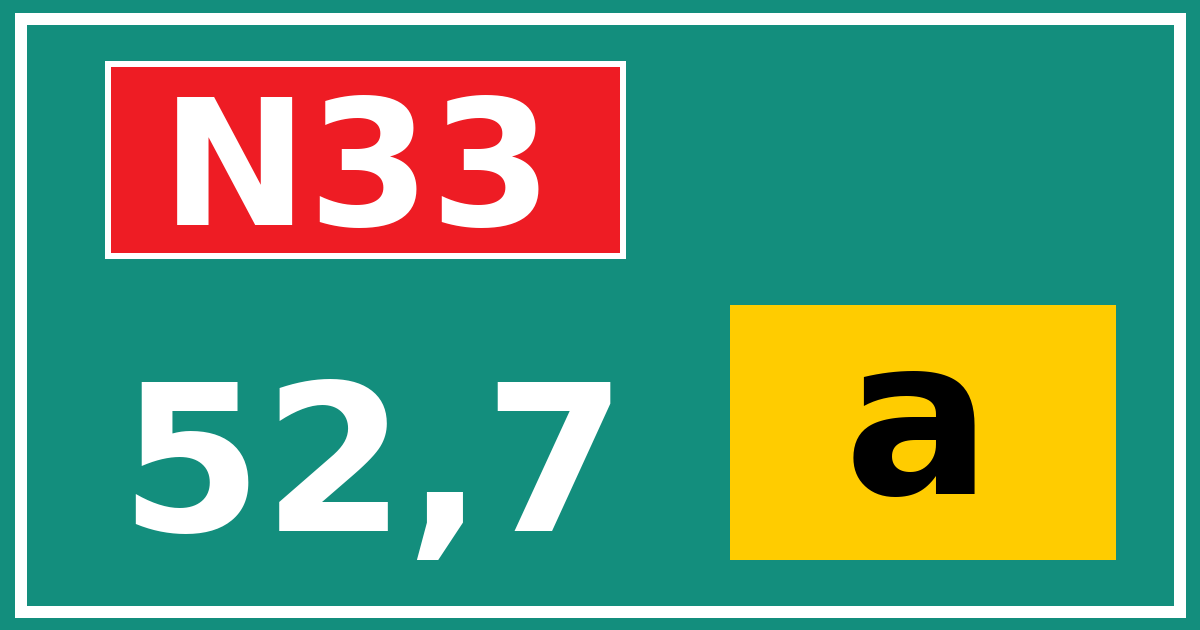 Hectometerbord N33 52,7 letter a