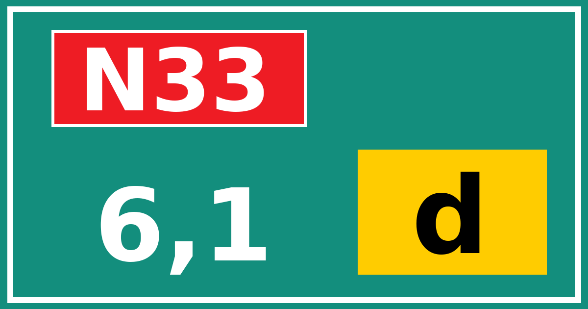 Hectometerbord N33 6,1 letter d