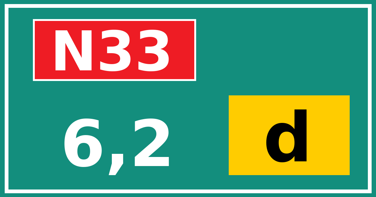Hectometerbord N33 6,2 letter d