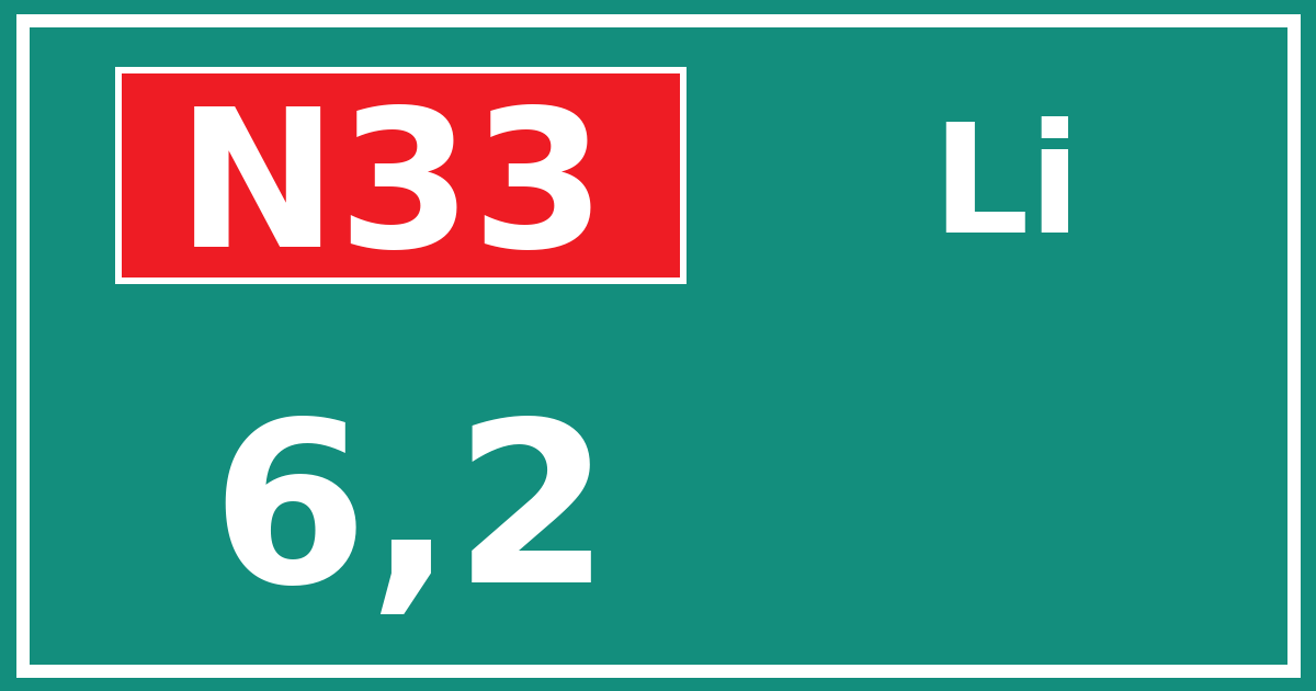 Hectometerbord N33 6,2 zijde Li