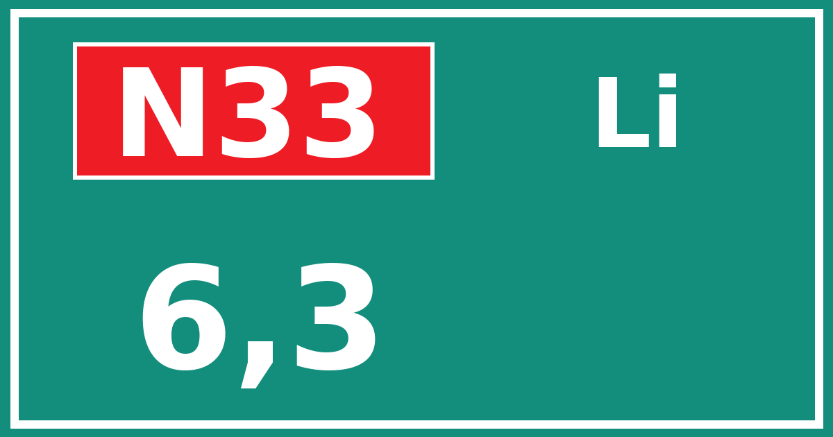 Hectometerbord N33 6,3 zijde Li